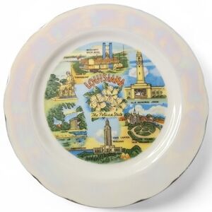 Vintage Louisiana Souvenir Plate The Pelican State 8" Decor Only